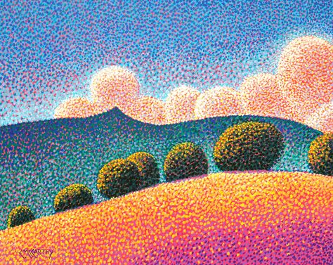 View Pointillist Landscapes by EdMcCarthy on Etsy Pointilism Art Ideas, Western Landscape Art, Pointilism Art, Pointalism Art, Stippling Art, 6th Grade Art, Western Landscape, Winter Inspired, Dot Art Painting