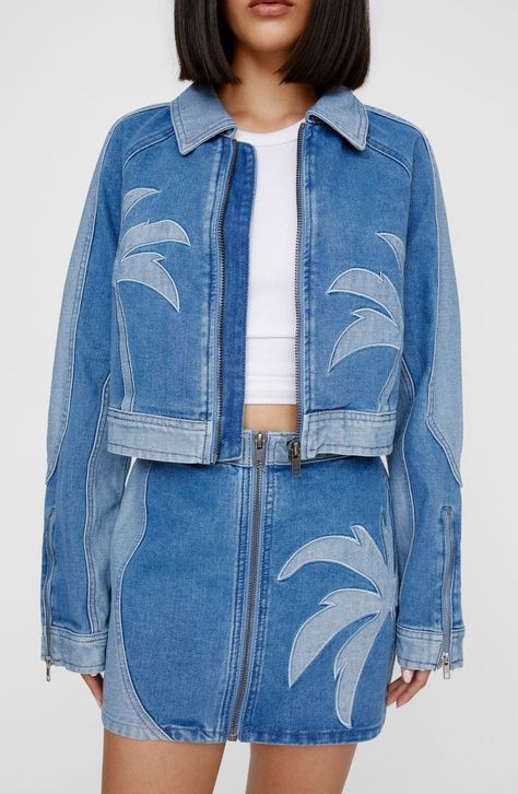 Denim Jacket Outfit Women, Sewing Styles, Crop Denim Jacket, Jacket Outfit Women, Denim Jacket Outfit, Printed Denim Jacket, Crop Jean Jacket, Moda Jeans, Denim On Denim