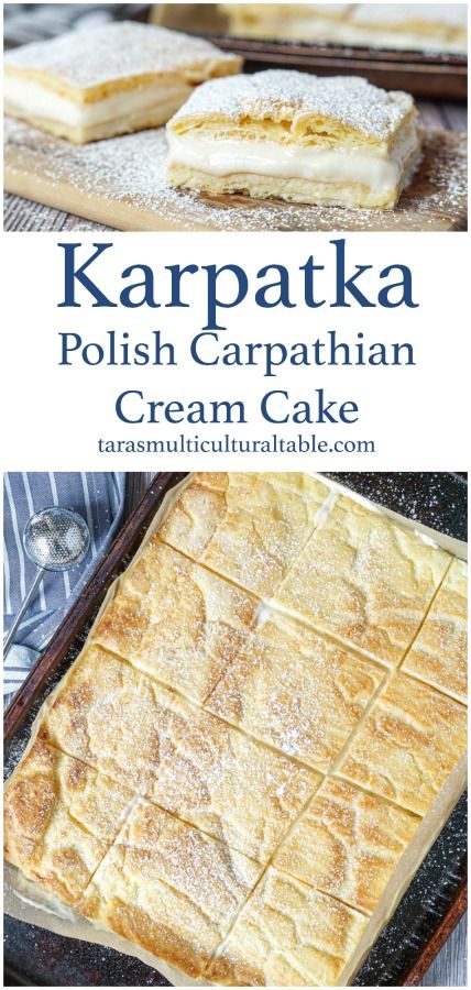 Karpatka (Polish Carpathian Cream Cake) - Tara's Multicultural Table Slovak Recipes, Polish Desserts, Cream Cake Recipe, International Desserts, Foreign Food, Cooking Easy, Ukrainian Recipes, Ethnic Food, Dessert Cake