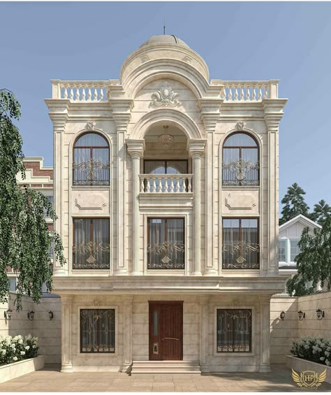 Classic Building Facade, Classic Residential Building, Classic Villa Exterior, Classical Facade, House Structure Design, Building Design Plan, Classic Facade, Small House Front Design, Facade Architecture Design