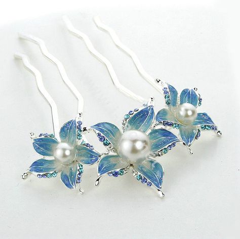 $26.29 Hair Jewelry Rhinestone Crystal Flower Pearl Metal Hairpin Clip Comb Pin - Blue, Hair pin Clip Comb, Hair Jewelry, Hair Accessories, Material: Alloy + Crystal + Silver Plated, Fashionable, Elegant, Pure Handmade! Jewelled Hair Clips, Graduation Flowers, Wholesale Hair, Crystal Hair Pins, Crystal Flower, Rhinestone Jewelry, Hair Ornaments, Gorgeous Jewelry, Crystal Rhinestone