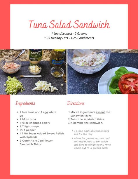 Optavia Meals, Sandwich Thins, Tuna Salad Sandwich, Optavia Lean And Green, Optavia Recipes, Lean And Green Meals, Green Recipes, Tuna Fish, Lean And Green