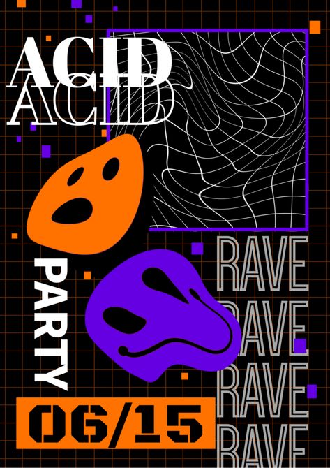 Flat Rave ACID Emoji Poster Template#pikbest# Rave Party Poster, Vintage Rave Posters, Rave Illustration, Rave Graphic Design, Techno Poster Design, Acid Graphic Design, Rave Core, Acid Graphics, Acid Design