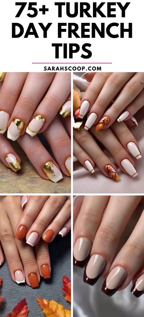 Get your nails ready for Thanksgiving with these 75+ stylish Turkey Day French tip designs! 🍁✨ Perfect for adding a festive touch to your holiday look. #FrenchTipNails #ThanksgivingNails #NailDesigns Thanksgiving Nail Ideas French Tip, French Thanksgiving Nails, Fall French Tip Nails Classy, French Tip Fall Nail Designs, Thanksgiving French Nails, November French Tip Nails, Thanksgiving Nails French, Fall French Manicure Designs, Thanksgiving French Tip Nails