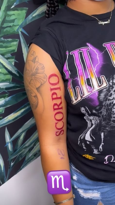 Baddie Birthday Nails Scorpio, Fye Tattoos For Black Women, Red Arm Tattoos For Women, Couple Tattoos Black Couples, Pretty Tattoos Black Women, Dope Tattoos For Women Arm, Baddie Tattoos Arm, Scorpio Tattoos For Women, Red Tattoo On Black Women