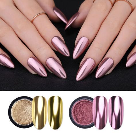 Nail Mirror, Nail Art Paillette, Color For Nails, Chrome Nails Designs, Mirror Nails, Nail Shimmer, Metallic Nails, Pigment Powder, Hot Nails