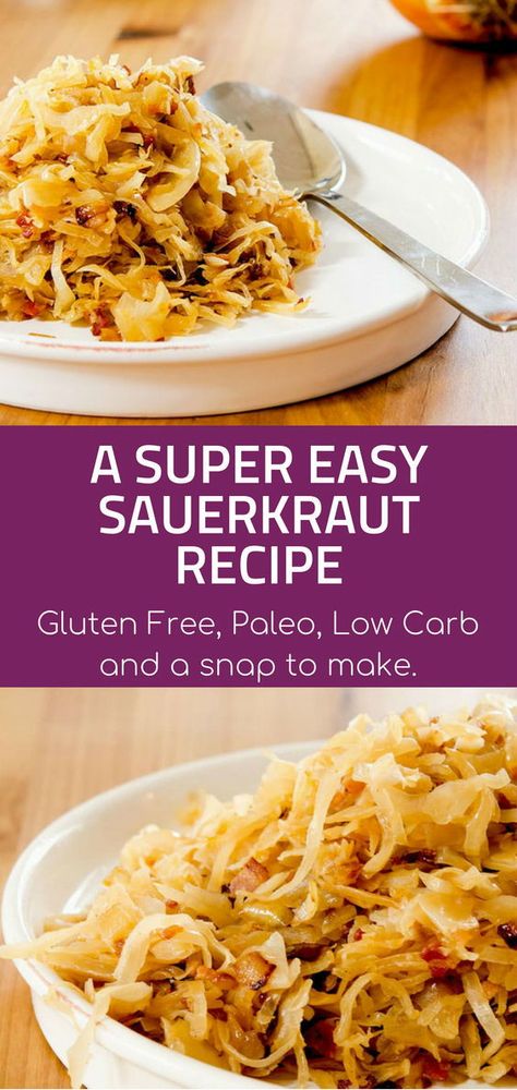 Homemade Sourkraut, Sourkrout Recipes, Cooking Sauerkraut, German Sauerkraut Recipe, Sourcrout Recipes, Easy Sauerkraut, Easy Sauerkraut Recipe, Kimchi Recipes, Making Sauerkraut