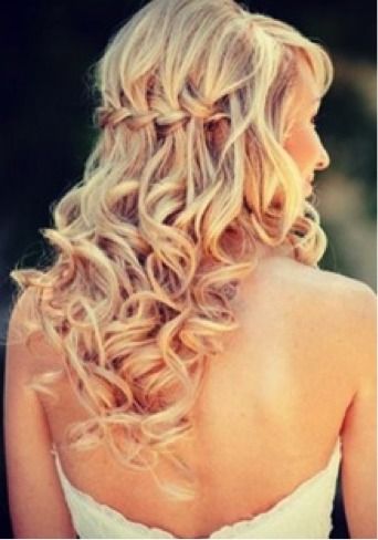 Turn your look up a notch by incorporating a waterfall braid into your curly locks! Braided Half Updo, Bridal Braids, Romantic Wedding Hair, Updo Styles, Waterfall Braid, Wedding Hair Inspiration, Wedding Hairstyles For Long Hair, Wedding Hair And Makeup, Hair Dos