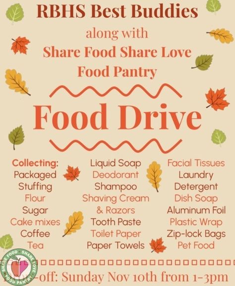 Our dear friends at RBHS Best Buddies is hosting a Food Drive to benefit our Pantry on November 10. See the flyer for details. Main Entrance Door, Best Buddies, Food Drive, Sugar Cake, Ffa, Food Pantry, Entrance Door, Main Entrance, Shaving Cream