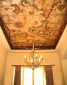 482 old world maps in decor. Old World Map Mural Design Ideas, Pictures, Remodel, and Decor Decorating With Maps, Steampunk Rooms, Steampunk Bedroom, World Map Mural, Photowall Ideas, Deco Marine, Steampunk House, Map Murals, Ceiling Murals