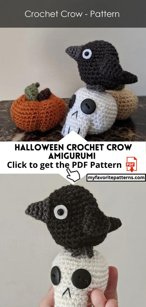 Crafting Spooktacular Charm: Halloween Crochet Crow Amigurumi PDF Pattern Spooky Crochet Amigurumi Patterns, Spooky Season Crochet Patterns, Crochet Crow Amigurumi, Crochet Free Pattern Halloween, Halloween Free Pattern Crochet, Crochet Raven Pattern, Creepy Amigurumi Free Crochet, Easy Spooky Crochet, Halloween Easy Crochet