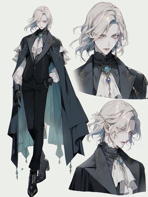 Prince Outfit Design Drawing, Fantasy Outfits Design Male Royal, Male Character Design White Hair, Male Oc Ideas Character Design, Anime Boy Clothes, Fantasy Clothing Art Male, Oc Hair Ideas Male, Fantasy Outfits Male, Hair Reference Drawing Male