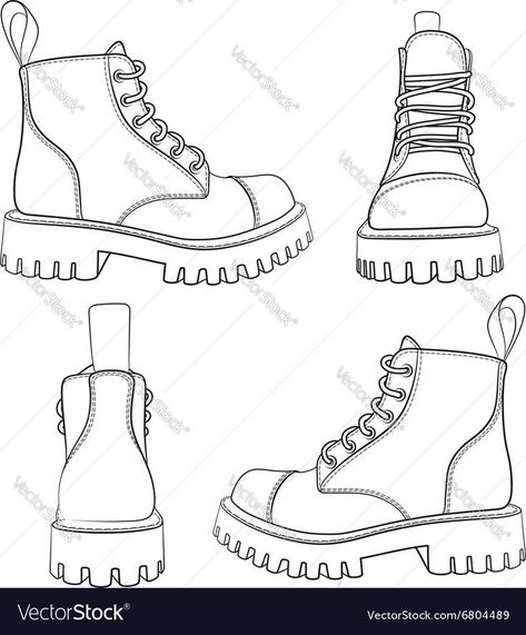 Vector set of drawings with boots. Isolated objects on a white background. Download a Free Preview … | Shoe design sketches, Shoes drawing, Fashion drawing tutorial Drawing Shoes Boots, Drawing Of Boots, How To Draw Boots Front View, How To Draw Boots, Shoes Drawing Simple, Boots Drawing Reference, Boot Sketch, Boots Sketch, Drawing Boots