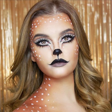 Fox Makeup Tutorial, Deer Costume Makeup, Christmas Character Costumes, Bambi Makeup, Deer Halloween Makeup, Deer Makeup Tutorial, Deer Halloween Costumes, Handmade Halloween Costumes, Deer Makeup