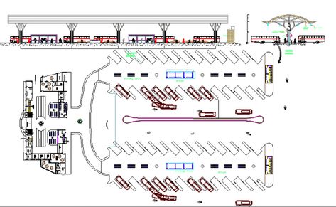 Elevation and ground floor details of bus terminal design dwg file Bus Stand Design, Bus Terminal Design Concept, Bus Terminal Design, Office Sitting Area, Parking Plan, Terminal Design, Windows View, Parking Lot Architecture, Bus Stop Design