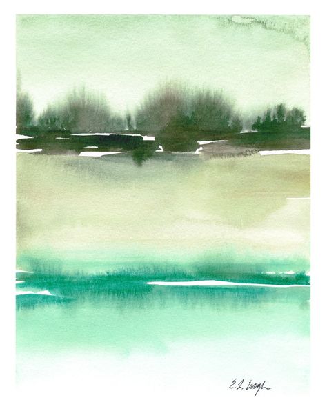 Moody Watercolor, Wall Art Trees, Watercolor Art Abstract, Peaceful Green, Calm Green, Sea Drawing, Fluid Abstract, Abstract Watercolor Landscape, Abstract Art Painting Techniques