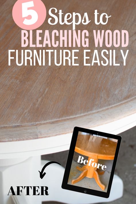 Do you love a bleached driftwood finish? If you have a piece of furniture you would like to bleach. This easy 5 step tutorial will show you that it is truly simple and fun to bleach furniture. I was intimidated by it for a long time. But once I finished this table I was empowered to do more! It is simple and just uses household bleach. If you have been wanting to try to bleach furniture than follow this easy diy tutorial on bleaching furniture.  It will work with most types of furniture. Bleach Furniture, Bleach Wood Furniture, Bleaching Furniture, Wood Bleach, Bleach Wood, Upcycled Furniture Before And After, Transforming Furniture, Bleached Wood, Driftwood Finish