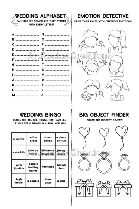 Wedding Activity Book, Kids Activity Table Wedding, Wedding Colouring Pages For Kids, Wedding Activity Packs For Kids, Childrens Wedding Activity Pack, Kids Table Wedding Activities, Kids Table Wedding Coloring Book, Wedding Booklet, Wedding Table Games