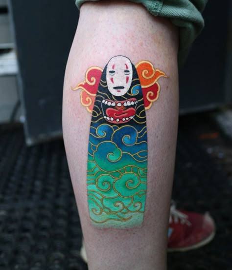 Pitta Kkm, No Face Tattoo, Mermaid Sleeve Tattoos, Tatuaje Studio Ghibli, Ghibli Tattoo, Korean Tattoos, Tatuaje A Color, Japanese Sleeve Tattoos, Time Tattoos