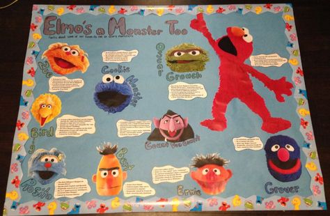 Elmo's A Monster Too: Facts About Some of Our Favorite Not So Scary Monsters RA Bulletin Board - October for those who aren't a fan of being scared. Sesame Street character profiles Cracked Out Elmo, Dark Sesame Street Humor, Two Headed Monster Sesame Street, Elmo Memes Hilarious, Sesame Street Memes Hilarious, Ra Bulletins, Ra Bulletin Boards, Sesame Street Characters, Scary Monsters