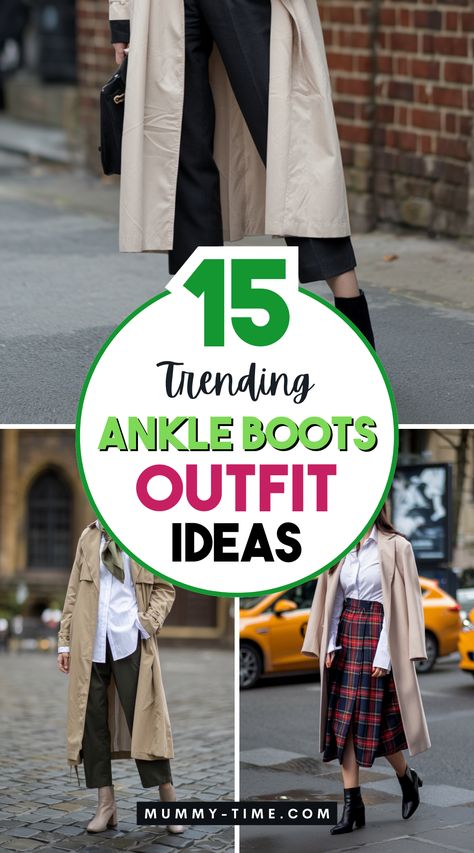 Ankle boots are a wardrobe essential! Check out our trendy outfit ideas to pair them with. Perfect for any season, these looks will have you stepping out in style! 💃✨ Save this pin for your go-to fashion guide! Bootie Outfits Winter, Beige Ankle Boots Outfit Fall, Ankle Boots With Socks Outfit, Taupe Boots Outfit Ankle, Outfit With Boots Ankle, Beige Ankle Boots Outfit, Nude Boots Outfit, Army Boots Outfit, Leather Ankle Boots Outfit