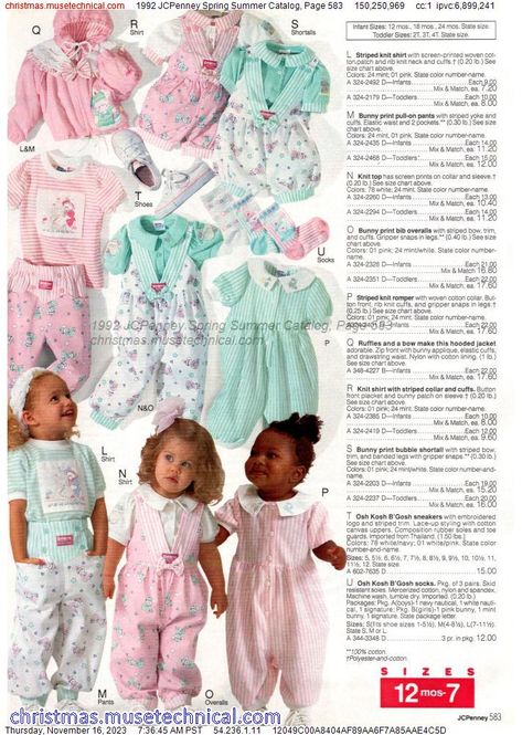 1992 JCPenney Spring Summer Catalog, Page 583 - Catalogs & Wishbooks Jcpenney Christmas Catalog, Vintage Kids Fashion, 80s Fashion Trends, 80s Clothing, Sears Catalog, Vintage Baby Clothes, Clothing Catalog, Bunny Print, Knit Shirt