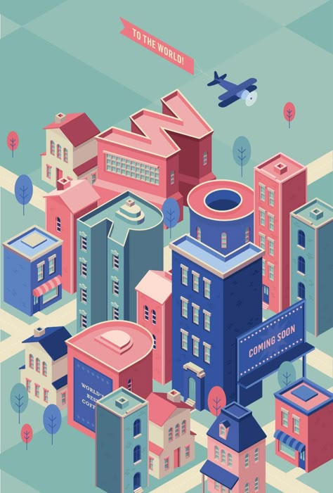 Isometric City | Skillshare Projects Isometric Grid, Digital Art Software, Isometric Drawing, Building Illustration, Isometric Art, Isometric Design, Isometric Illustration, City Illustration, Grid System