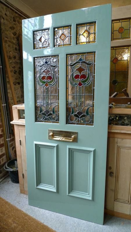 Victorian Stained Glass Panels, Stained Glass Front Door, Victorian Front Door, Victorian Front Doors, Front Door Styles, Stained Glass Door, Edwardian House, Door Inspiration, Front Door Entrance