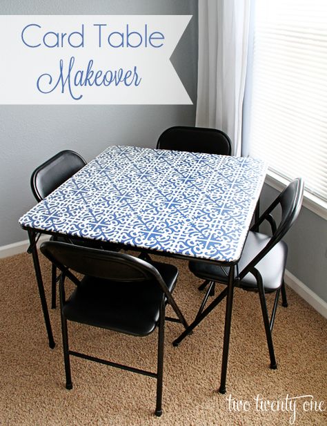 DIY- Card Table Makeover - this is a great idea to do for a holiday, shower, party or game night. Plastic Foldable Table Makeover, Plastic Table Makeover, Foldable Table Makeover, Card Table Ideas, Card Table Makeover, Card Table Decor, Makeover Before And After, Card Tables, Vinyl Tablecloth