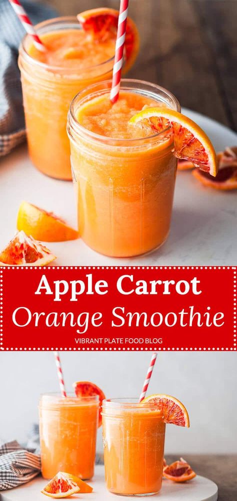 This delicious Apple Carrot Orange Smoothie recipe will help you boost your immune system! Easy, Vegan & Healthy. Orange Smoothie Recipes, Carrot Smoothie, Orange Smoothie, Smoothie Healthy, Smoothie Detox, Cake Vegan, Pineapple Smoothie, Healthy Apple, Good Smoothies