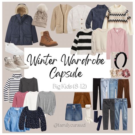 Kids Winter Capsule Wardrobe, Mom Winter Capsule Wardrobe, Kids Capsule Wardrobe, Winter Outfits For Girls, Color Combinations For Clothes, Kids Wardrobe, Winter Capsule Wardrobe, Teen Girl Outfits, Winter Girls