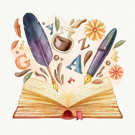 Book Clip Art, Posca Art, Watercolor Books, American Literature, الرسومات اللطيفة, Book Illustration, Watercolor Clipart, Sticker Art, Watercolor Illustration