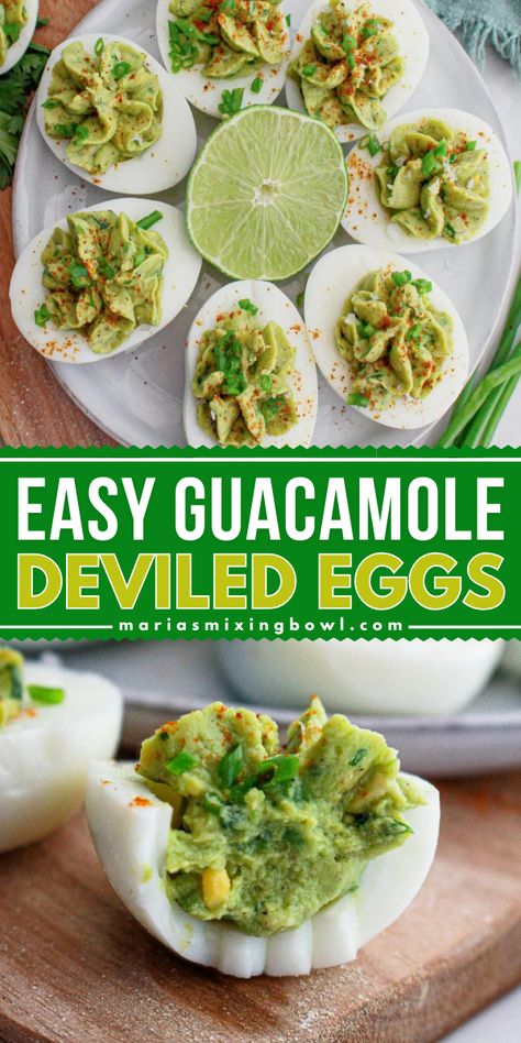 These Guacamole Deviled Eggs are a perfect appetizer for any occasion! They are a fun twist on traditional deviled eggs, adding in the delicious flavors of guacamole. Plus, they are super easy to make and can be customized to your liking. Guacamole Deviled Eggs Recipe, Traditional Deviled Eggs, Guacamole Deviled Eggs, Egg Recipes For Dinner, Avocado Deviled Eggs, Tomato Avocado, Easy Guacamole, Easy Recipes For Beginners, Bacon Tomato