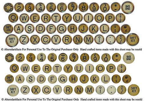 Printable Antique Typewriter Keys By ALTERED ARTIFACTS Diy Typewriter, Keyboard Printable, Letters Printable, Etiquette Vintage, Typewriter Keys, Antique Typewriter, Halloween Fonts, Images Vintage, Scrapbook Printables