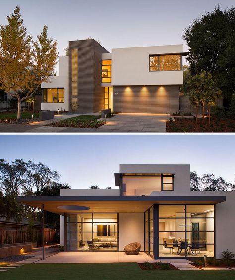 This lantern inspired house design lights up a California neighborhood.  house modern facade design | architecture | facade design ideas | arquitectura | fachadas de casas modernas Villa Architecture, Architecture Facade, California Contemporary, House Design Exterior, Exterior Modern, Modern House Facades, House Modern, Modern Architecture House, Design Exterior