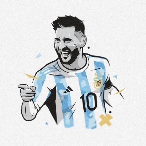 Messi Argentina Drawing, Messi Art Drawing, Messi Fan Art, Messi Anime, Argentina Illustration, Messi Painting, Argentina Tattoo, Messi Drawing, Messi Art