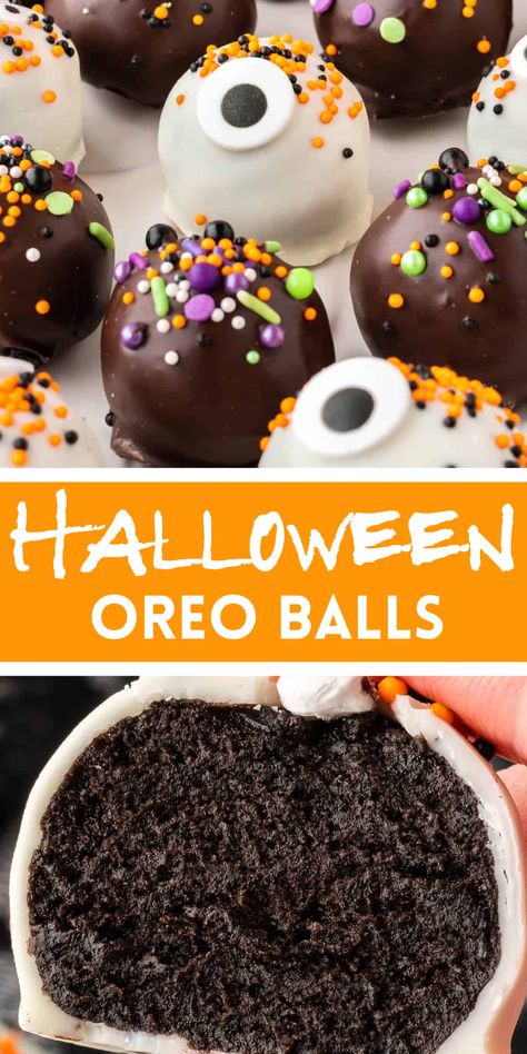 halloween dessert oreo balls Halloween Oreo Balls, Halloween Cake Balls, Halloween Truffles, Bake Halloween, Halloween Deserts, Oreo Treats, Halloween Oreos, Best Chocolate Desserts, Halloween Sprinkles