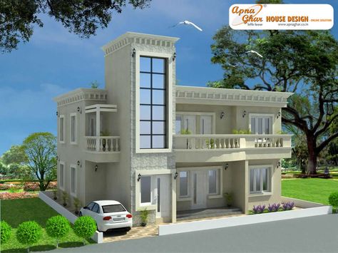 Beautiful Independent duplex house ( 2 floors).Click on this link (http://www.apnaghar.co.in/pre-design-house-plan-ag-page-63.aspx) to view free floor plans (naksha) and other specifications for this design. You may be asked to signup and login. Website: www.apnaghar.co.in, Toll-Free No.- 1800-102-9440, Email: support@apnaghar.co.in Front View Of House, Home Tiles Design, Store Drawing, Login Website, Free Floor Plans, Front Wall Design, House Wall Design, Building A Porch, House Pictures