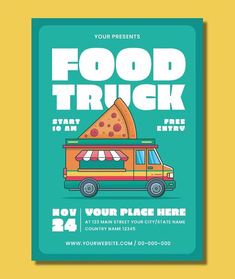 Food Truck Flyer Template AI, PSD + Instagram Post and Story Design Food Truck Poster Design, Food Truck Poster, Food Truck Flyer, Garden Pizza, Food Posters, Story Design, Country Names, Grid Layouts, Business Promotion