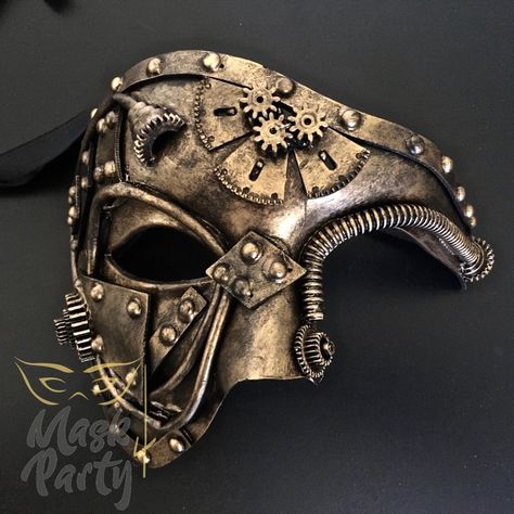 Masquerade Half Mask, Black And Gold Masquerade Mask, Gold Masquerade Mask, Moda Steampunk, Venetian Masquerade Masks, Steampunk Mask, Steampunk Halloween, Steampunk Leather, Steampunk Crafts