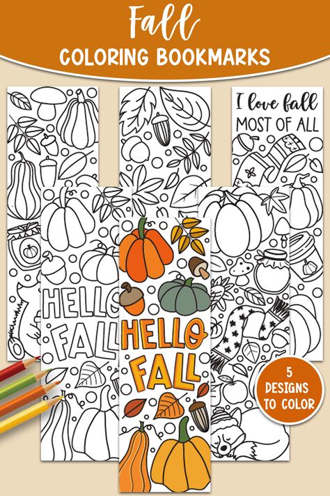 Enjoy a cozy fall afternoon coloring in these free printable fall bookmarks. Make them your own and then snuggle up with a good book. Thanksgiving Bookmarks, Coloring Bookmarks Free, Fall Bookmarks, Bookmarks To Color, Diy Crafts For School, Free Fall Printables, Free Printable Bookmarks, Fall Afternoon, Fall Kindergarten