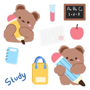 Study Cute Sticker, Korean Bear Stickers, Emoji Illustration, Illustration Korean, Bear Korean, National Teddy Bear Day, Bear Emoji, Korean Bear, Bear Icon