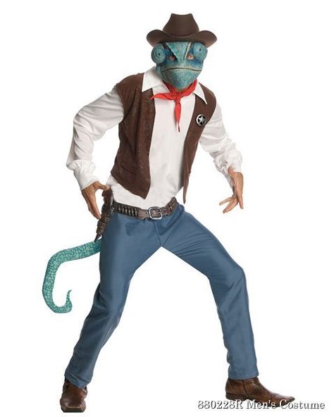 Rango Cowboy Mens Costume Show your many colors in the Rango Cowboy Men's Costume. Rango is a pet chameleon who gets stranded in the desert by accident. Ran Movie Costumes Men, Captain Marvel Halloween Costume, Animal Costumes For Adults, Cowboy Halloween Costume, Brown Cowboy Hat, Deer Costume, Cowboy Costume, Cowboys Men, Animal Costumes