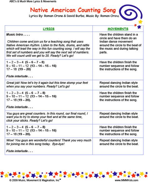 Native American Counting Song Native American Prek Activities, Native American Songs For Preschool, Ckla Kindergarten Native Americans, Kindergarten Native American Unit, Native American Math Activities, Native American Lesson Plans, Native American Lessons, Native American Songs, November Lesson Plans