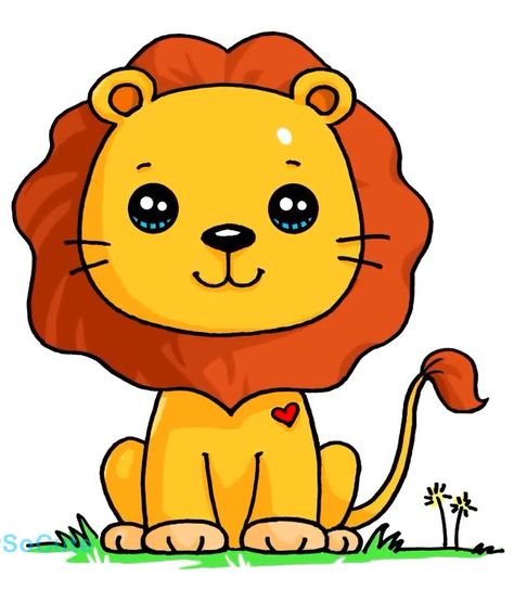 Cartoon Lion Drawing, Lion Cartoon Drawing, Lion Drawing Simple, Lion Face Drawing, Doodles Kawaii, Trin For Trin Tegning, Kawaii Girl Drawings, Easy Animal Drawings, Lion Drawing