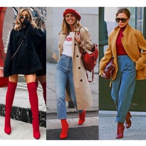 *2024* what to wear with red shoes? 8 on-trend combo slimming tips! How To Wear Red Boots, Red Shoes Fall 2023, Red Boots Outfit 2023, What To Wear With Red Boots, Red Suede Boots Outfit, What To Wear With Red Shoes, Styling Red Shoes, How To Wear Red Shoes, Style Red Boots