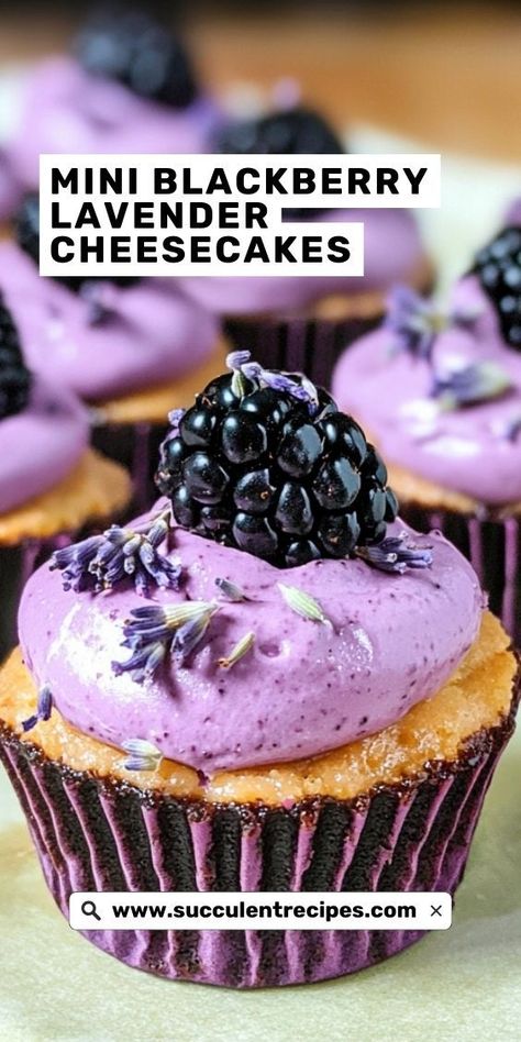 These Mini Blackberry Lavender Cheesecakes are the ultimate showstopper! The combination of floral lavender and tangy blackberries makes them a unique and elegant dessert for holiday celebrations. Blackberry Lavender, Dessert Spread, Elegant Desserts, Perfect Desserts, Holiday Desserts, Creative Food, Christmas Desserts, Holiday Celebration, Mini Cheesecake