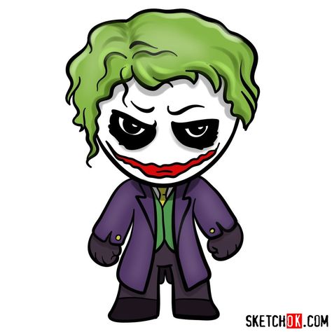 Joker Drawing Easy, Baby Joker, Joker Girl, Joker Drawing, Joker Cartoon, Joker Canvas, How To Draw Chibi, Joker Painting, Joker Smile