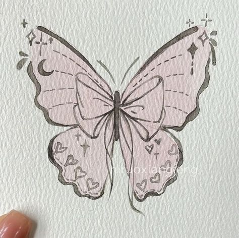 Butterfly Drawing, Cute Doodles Drawings, Arte Inspo, Arte Sketchbook, Cute Doodle Art, Doodle Art Designs, Mini Drawings, Hand Art Drawing, Hand Art