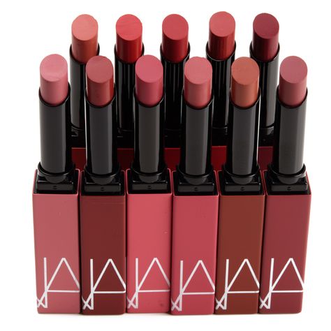 All Lipstick Shades, Nars Matte Lipstick, Nars Lipstick Swatches, Designer Lipstick, Nars Powermatte Lipstick, Soft Pink Makeup, Uni Makeup, Matt Lipstick, Nars Lip